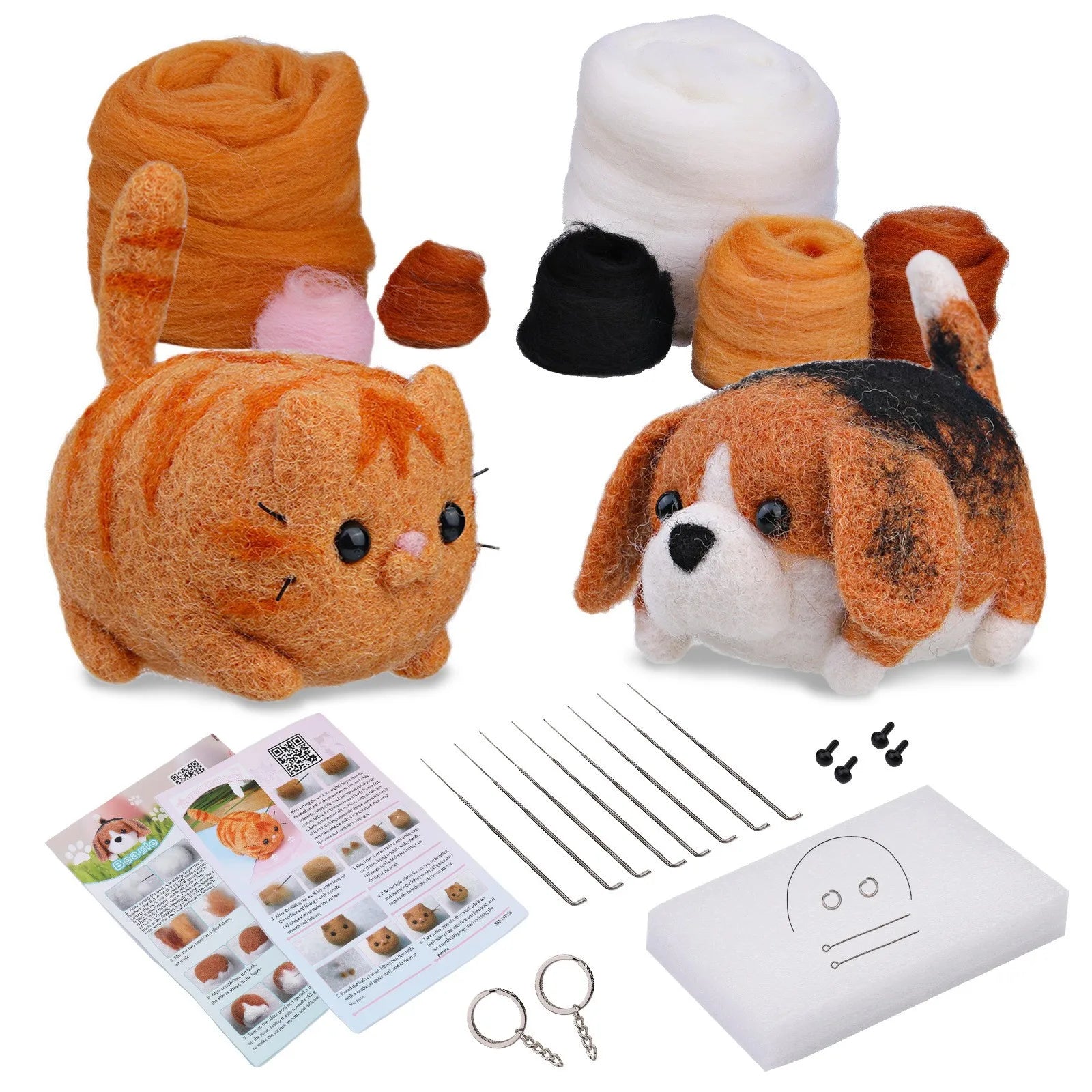 Dog Wool Needle Felting Kit – DIY Handmade Wool Felting Material Package for Crafting Dogs & Cats, Needle Felting Tool Kit