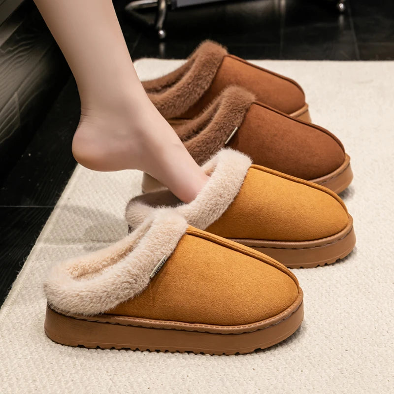 Unisex Fluffy Winter Slippers – Warm, Non-Slip EVA Thick-Sole Indoor Footwear