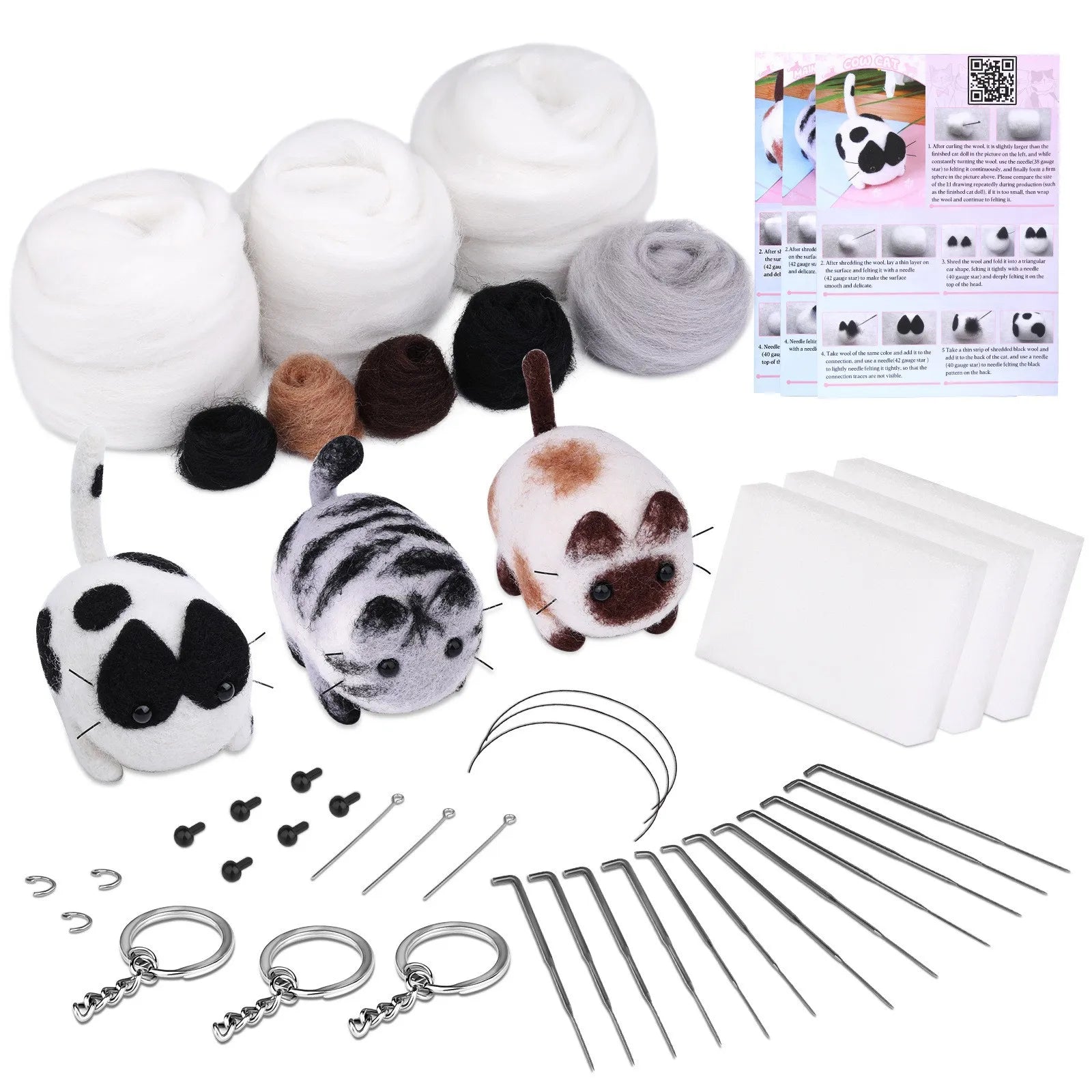 Dog Wool Needle Felting Kit – DIY Handmade Wool Felting Material Package for Crafting Dogs & Cats, Needle Felting Tool Kit