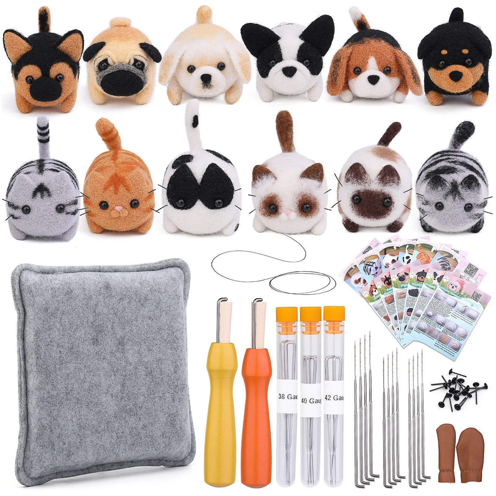 Dog Wool Needle Felting Kit – DIY Handmade Wool Felting Material Package for Crafting Dogs & Cats, Needle Felting Tool Kit