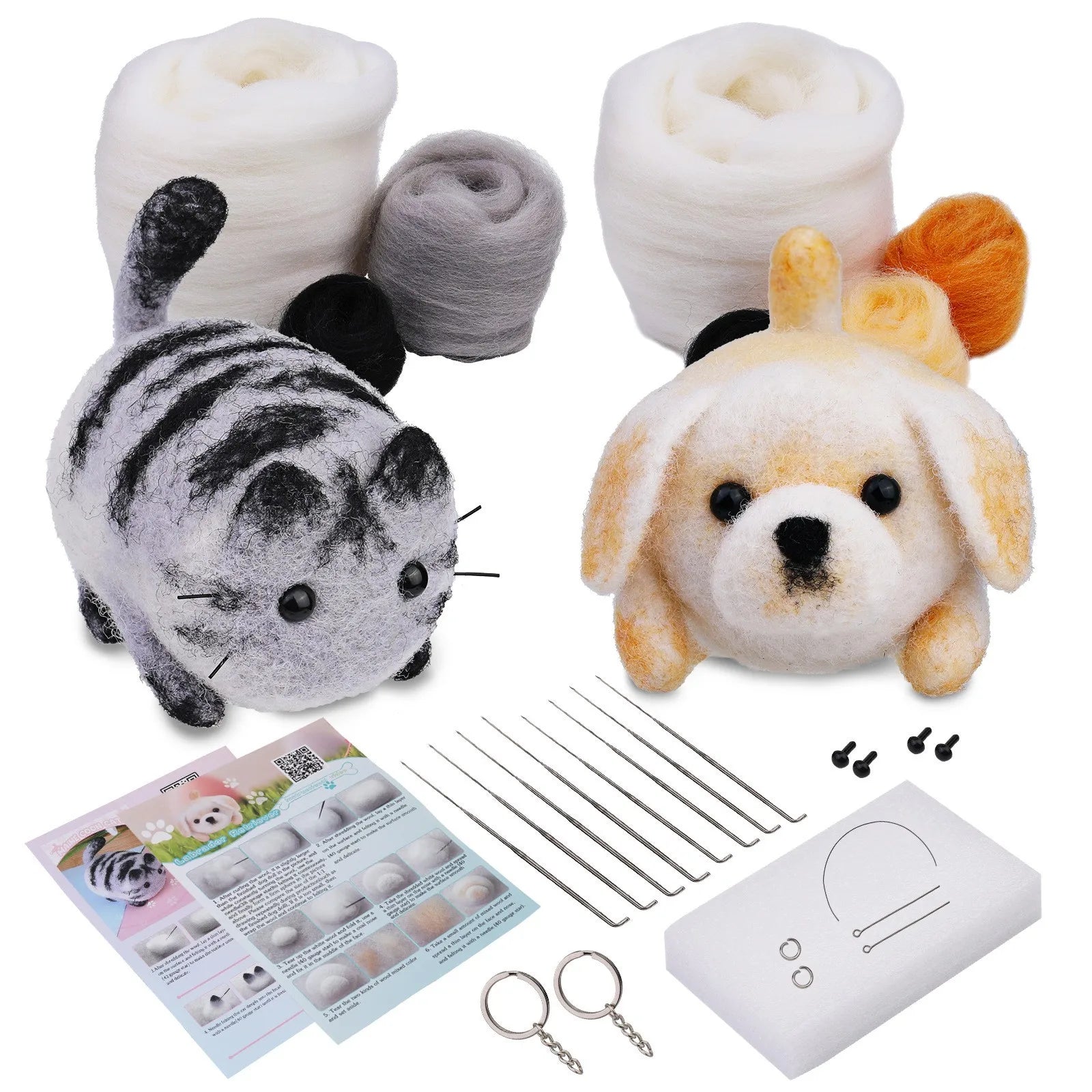 Dog Wool Needle Felting Kit – DIY Handmade Wool Felting Material Package for Crafting Dogs & Cats, Needle Felting Tool Kit